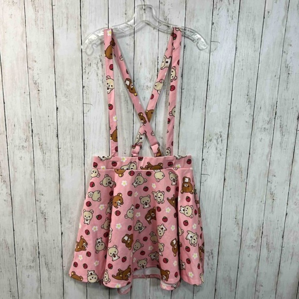 Rilakkuma Women's Pink Strawberry Bear Print Suspender Skirt Size XL